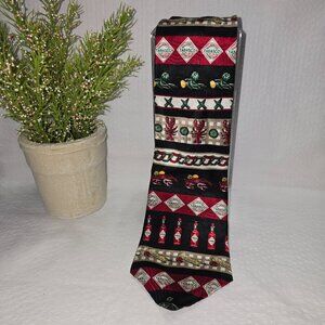 TABASCO 100% SILK TIE WHIMSICAL BLACK RED GOLD MENS EXCELLENT CONDITION